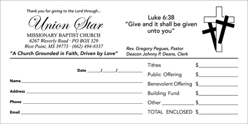 UNION STAR - 5,000 OFFERING ENVELOPES, PRINT: BLACK; SIZE: PEW-3 (6 1/4 x 3 1/8)