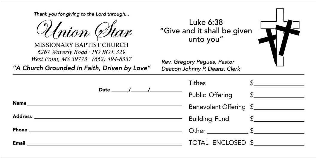 UNION STAR - 5,000 OFFERING ENVELOPES, PRINT: BLACK; SIZE: PEW-3 (6 1/4 x 3 1/8)