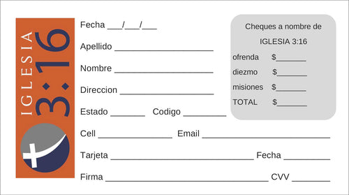 IGLESIA 3:16 - OFFERING ENVELOPES -2-SIDED 4/1 -PEW-1